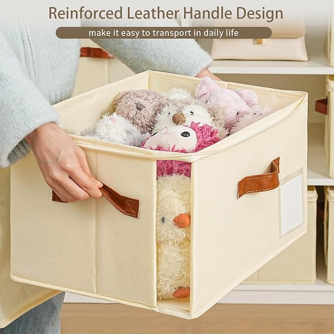 4 Pack Large Storage Bins with Lids, Foldable Closet Organizer with Clear Window