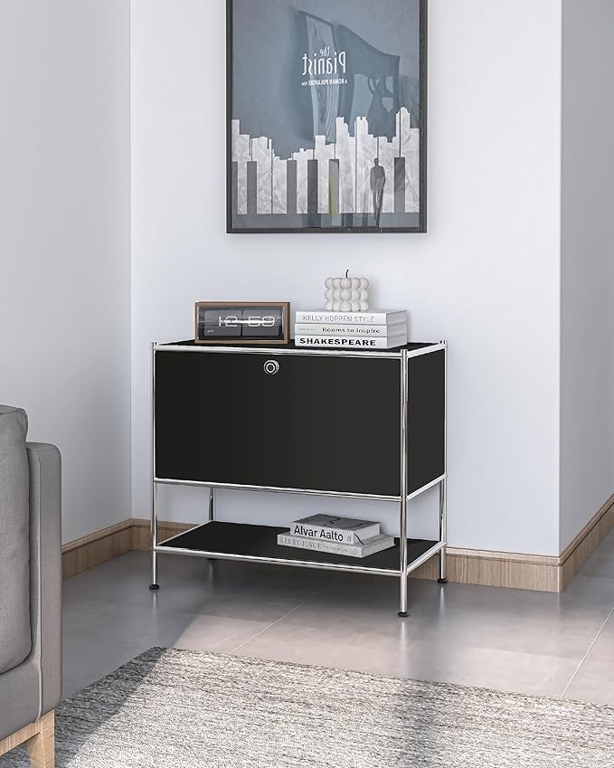 Metal Sidetable with Flap Door, 27.5" Height