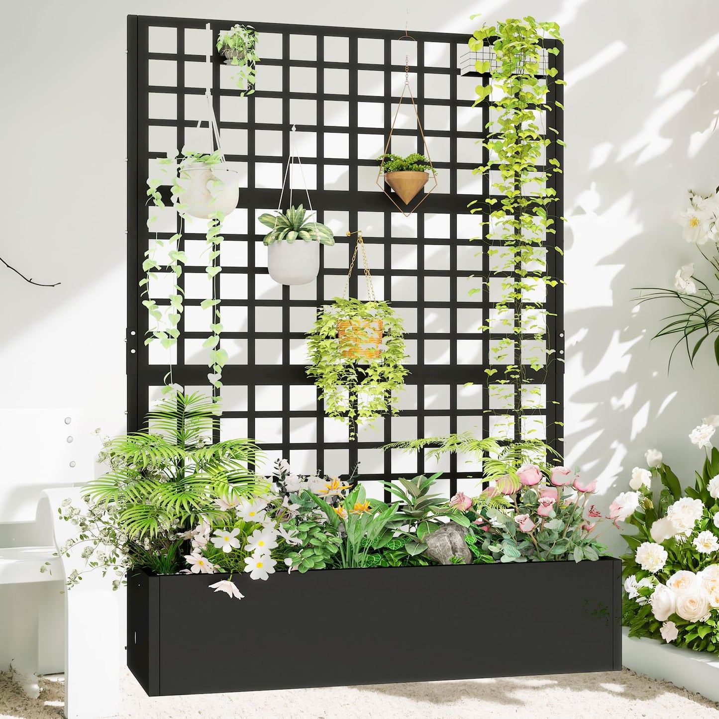 Toriexon Metal Planter with Trellis 72" x 47’’ x 16", Raised Garden Bed with Trellis, Planter Box with Privacy Screen for Climbing Plants, Flowers, Vegetables, Fruits