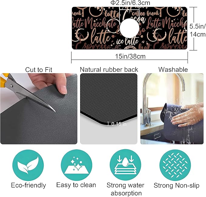 Kitchen Sink Splash Guard Faucet Mat Super Absorbent Fast Drying Mat Sink