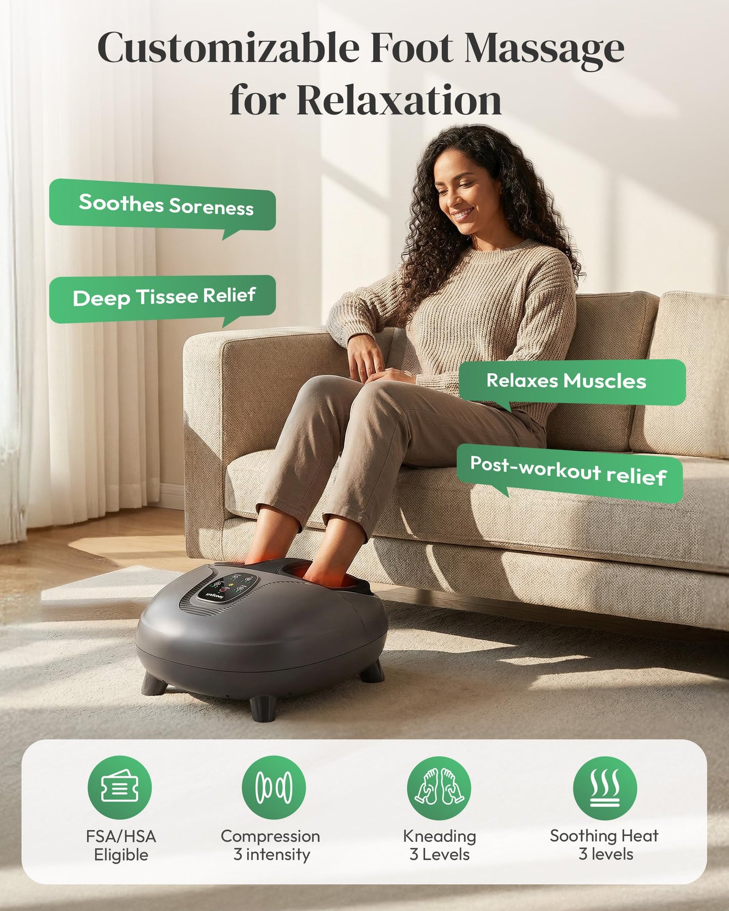 Heycool Fathers Day Dad Gifts, 2026 Upgrade FSA Eligible HSA Foot Massager, Shiatsu Foot Massager Machine with Heat and Compression for Plantar Fasciitis Neuropathy, Remote Control, Gifts, Size 14