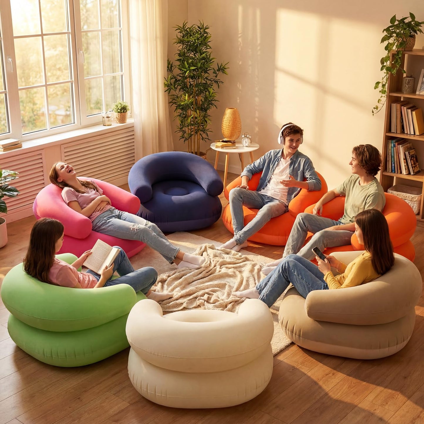 Novabright 12 Pcs Inflatable Chairs for Adults Blow Up Games Chairs Folding Portable Flocking Inflatable Sofa for Living Room Learning Camping Party (Colorful)