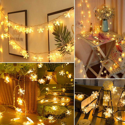 BrizLabs Snowflake Lights, 40 LED 16.08ft Christmas Lights with Remote, Twinkle Snowflake String Lights Battery Operated, 8 Modes Xmas Light Waterproof for Outdoor Indoor Tree Room Decor, Warm White