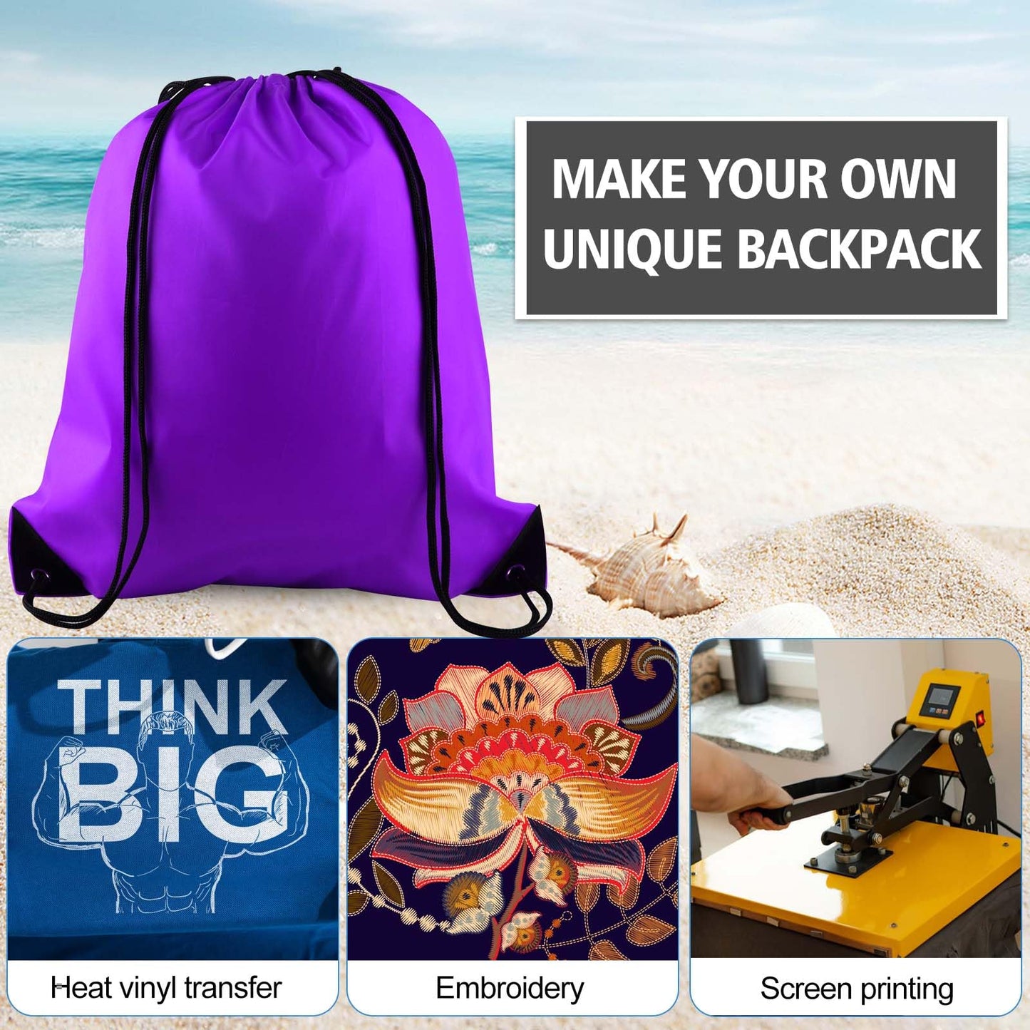 PLULON 2Pcs Drawstring Bags Bulk Purple Drawstring Backpack String Backpack Cinch Sack Sport Gym Backpack Bags for Yoga Traveling Outdoor Sports