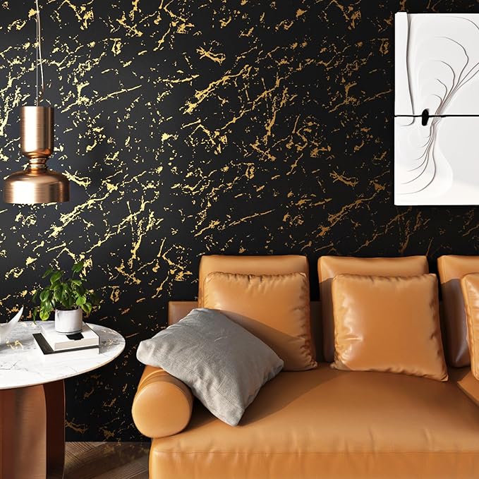 FunStick Thick Black and Gold Marble Contact Paper