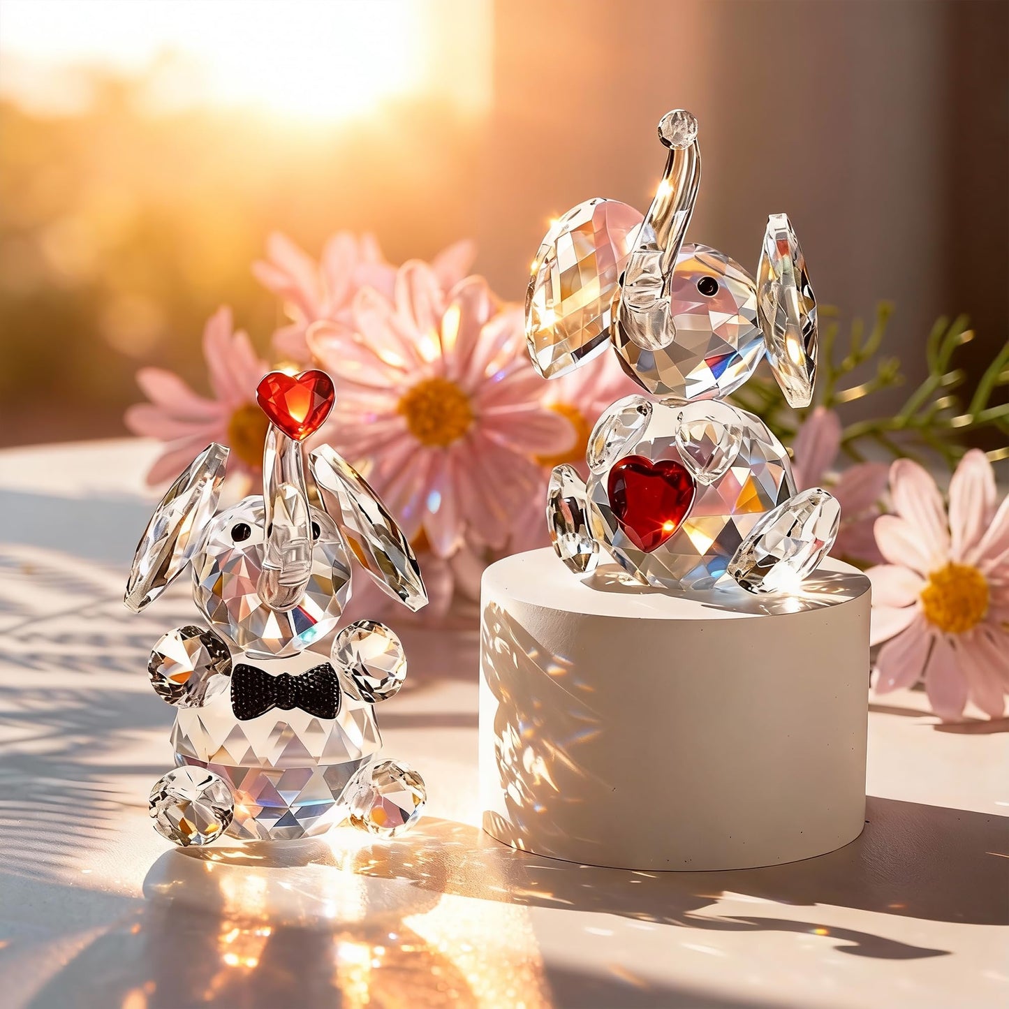 HDCRYSTALGIFTS Set 2 Crystal Elephant Figurines Gift for Women 3.5'' Miniature Glass Animals Collectible Valentine's Day Wedding Anniversary Tabletop Decoration