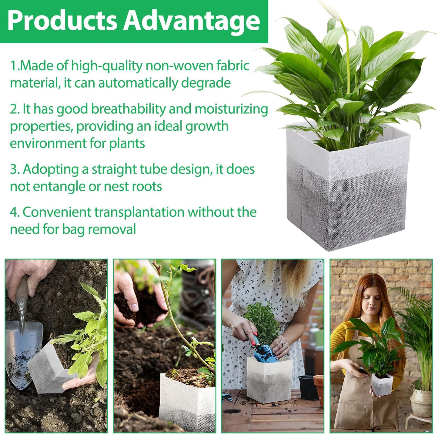 Augshy Nursery Growing Bags, 200Pcs Plant Grow Bag Non-Woven Fabric Seedling Pots Seedling Bag for Planting Seed Starting Pots Pouches for Vegetable Flower Fruit Saplings Tree (9" x 9")