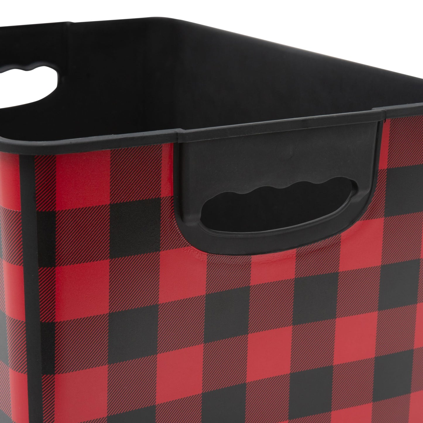 Simplify Checkered Design Storage Bin | Christmas Tote | Holiday Décor Decorations Organizer | Buffalo Plaid Design | Lidded | Stackable | Black and Red