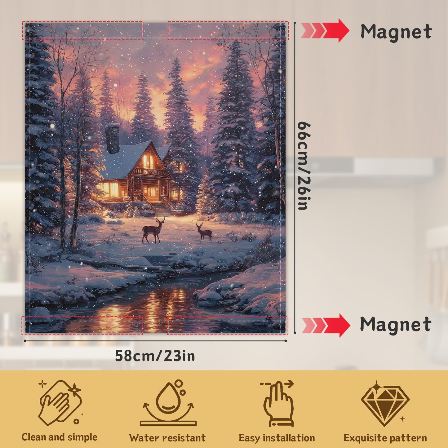 Christmas Scene Snowflakes Magnetic Dishwasher Cover for Kitchen Decor, Reusable Appliance Front Panel, Refrigerator Magnet Cover, 23 x 26 in