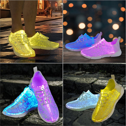 Hot Dingding Fiber Optic LED Shoes for Women Men Light Up Sneakers for Adult USB Charging Flashing Luminous Trainers Shoes White