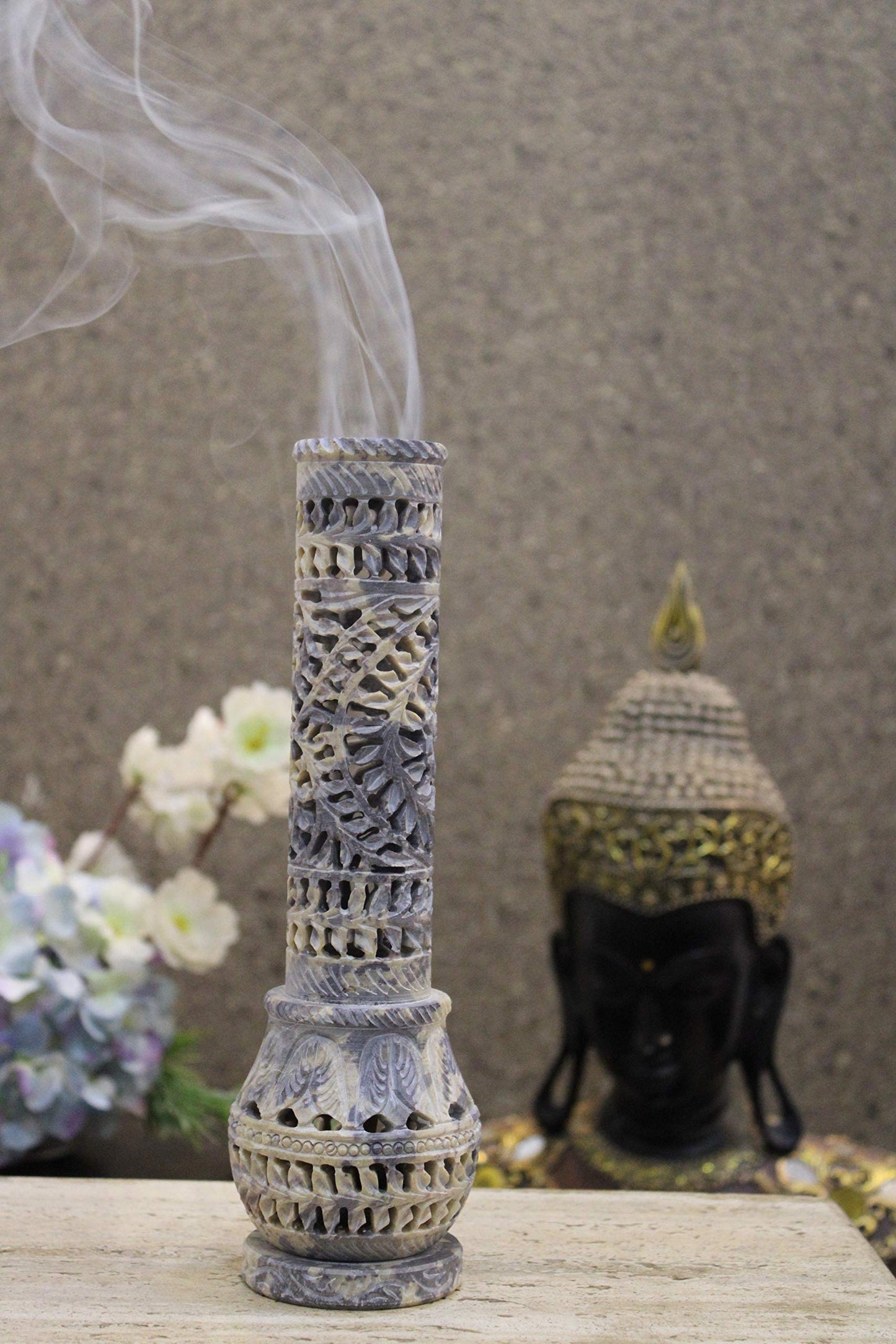 Marble Handmade Soapstone Incense Stick Holder and Scraping & Smudging Bowl for Gift. Decorative Home and Office Decor
