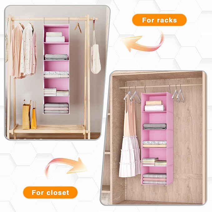 Hanging Closet Organizer, Easy Mount Foldable 5-Shelf Hanging Closet Wardrobe