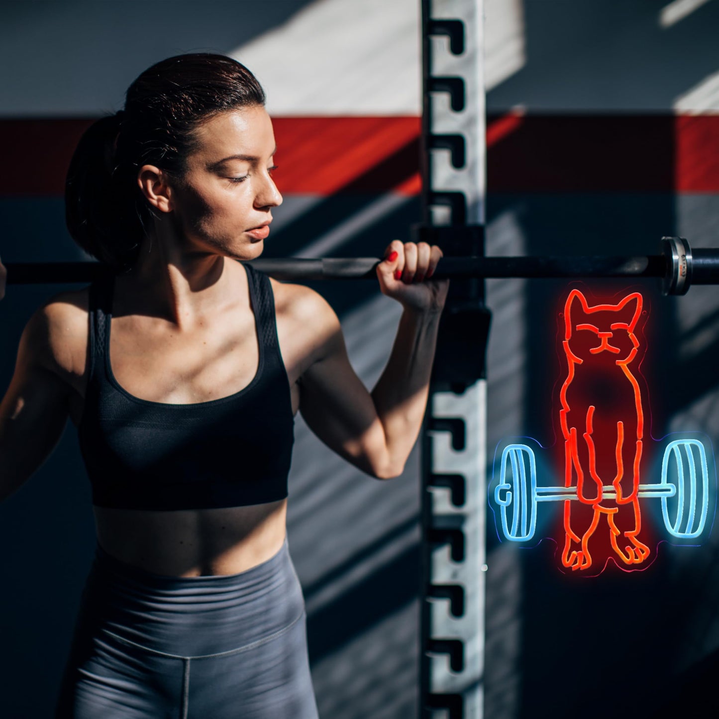 Cat Do Gym Neon Sign for Home Gym Decor Cat Lifting Weight Funny Lighting Sign LED Wall Art for Men Cave Garage Decor 12.6 * 16.1IN