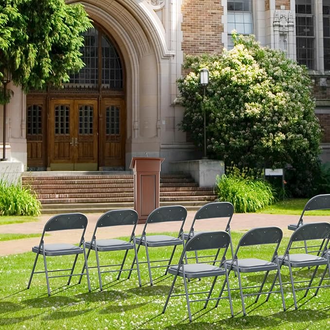VINGLI 20 Pack Folding Chairs with Padded Seats, Metal Frame with Pu Leather Seat & Back, Capacity 350 lbs, Gray