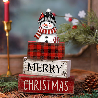 Lineshading 4 Pcs Christmas Table Decoration Wooden Snowman Christmas Tiered Tray Decor Red Buffalo Plaid Block Signs Snowman Table Centerpiece Farmhouse Winter Decoration for Home Kitchen Shelf
