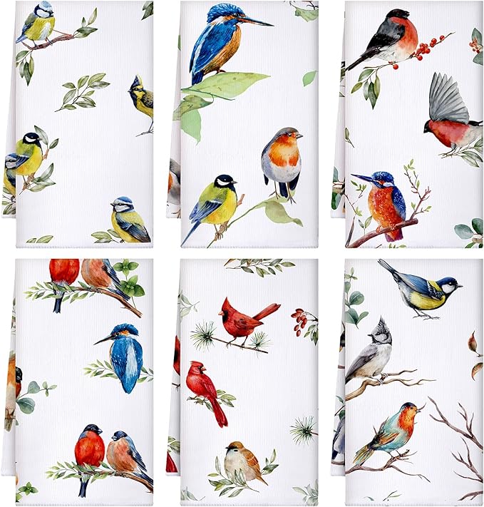 Set of 6 Birds Kitchen Towels Hummingbird Tea Towels Absorbent Dish Towels