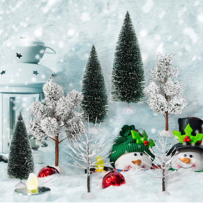 12 Pieces Christmas Village Trees Tabletop Mini Snow Model Frost Bottle Brush Trees Halloween Winter Tabletop Displays Miniature Village Christmas Decor Accessory Figurine(Vivid Style)