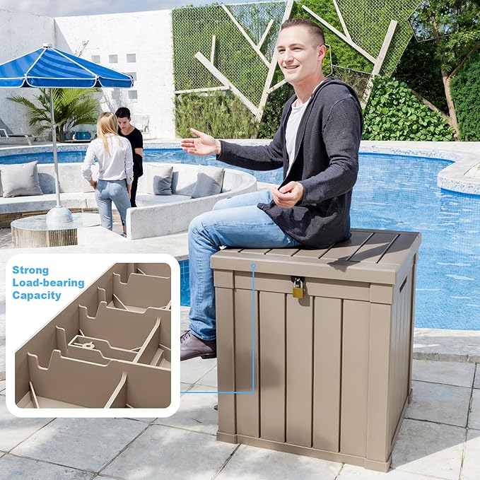 DRATO 50 Gallon Deck Box, Outdoor Storage Box for Patio Cushion, Garden Tools, Waterproof Patio Storage box, Lockable (Gray，50 Gallon)