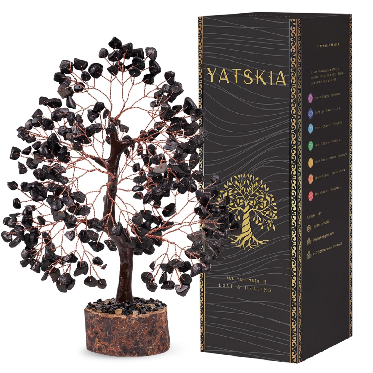 YATSKIA Black Tourmaline Crystal Tree for Positive Energy, Crystal Tree of Life Decor, Feng Shui Decor, Crystals Decor, Spritiual Gift, Meditation Accessories