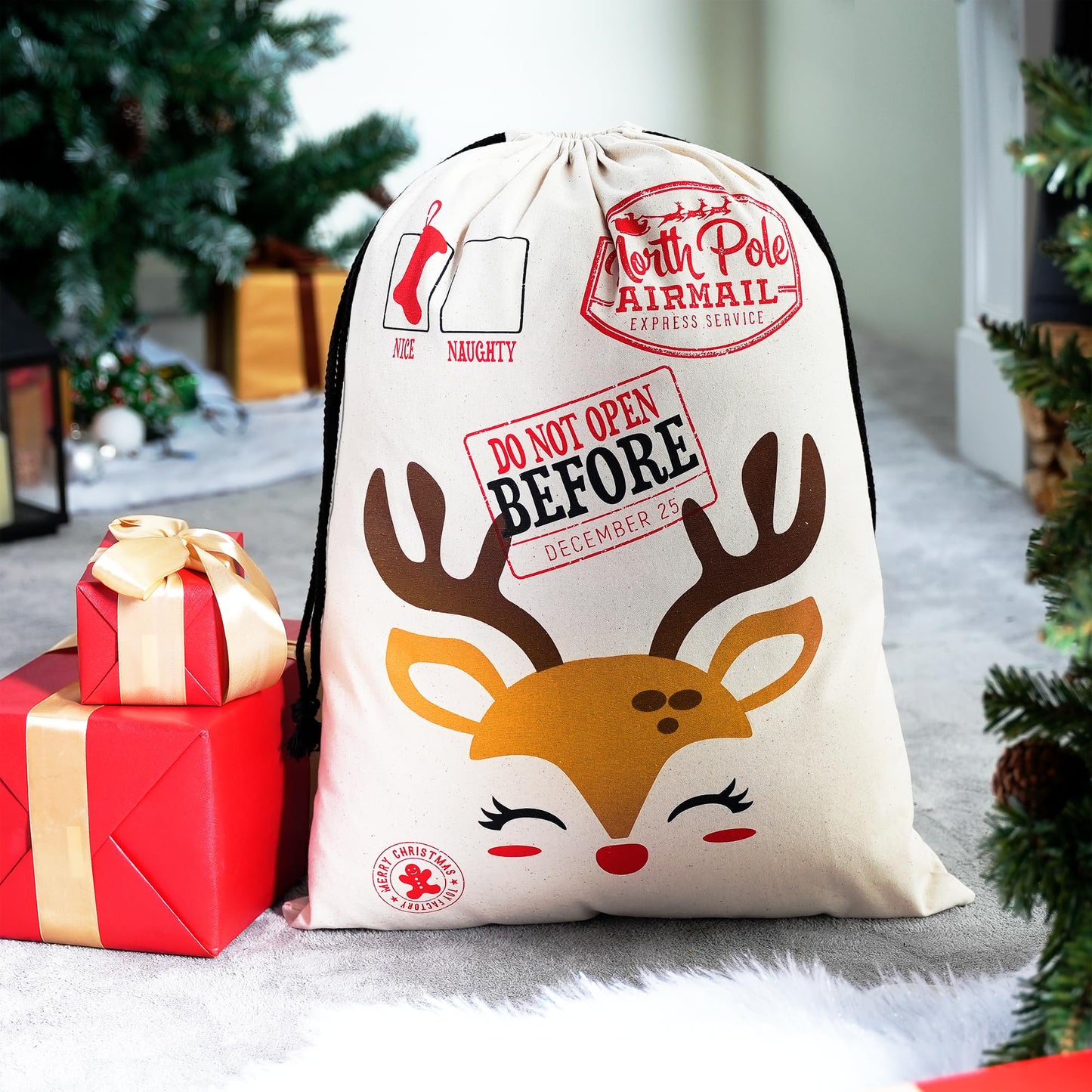 JOYIN 3 Packs Santa Sack, Large Christmas Canvas Gift Bag with Drawstring 26" x 19" for Hoilday Party Supplies, Reusable Personalized Best Gift for Xmas Package Storage, Christmas Event Party Favors