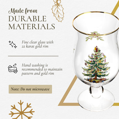 Spode Christmas Tree 17.5oz Tulip Glasses, Set of 4 - Gold-Rimmed Whimsical Holiday Glasses for Sparkling Wine & Champagne, Ideal for Holiday Brunches & New Year’s Celebrations