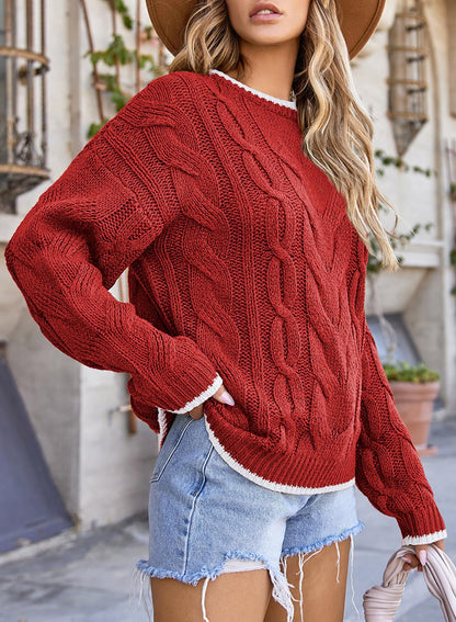 EVALESS Sweaters for Women Trendy Crewneck Long Sleeve Color Block Sweater Tops Fall 2025 Chunky Cable Knit Pullover Sweaters