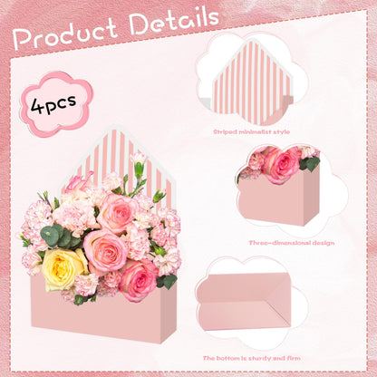 4 Pcs Mother's Day Florist Bouquet Envelope Boxes Mixed Style Flower Bouquet Packaging Gift Paper Boxes Gift Wrapping Envelope Box Flower Bags for Valentines Wedding Birthday Party Supplies(Striped)