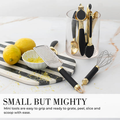 White & Gold Cooking Utensils Set - Luxe 8-Piece Kitchen Gadget Set Includes Can Opener, Tongs and Garlic Press - Stylish White and Gold Kitchen Accessories for Modern Kitchens, Ideal for Gifting