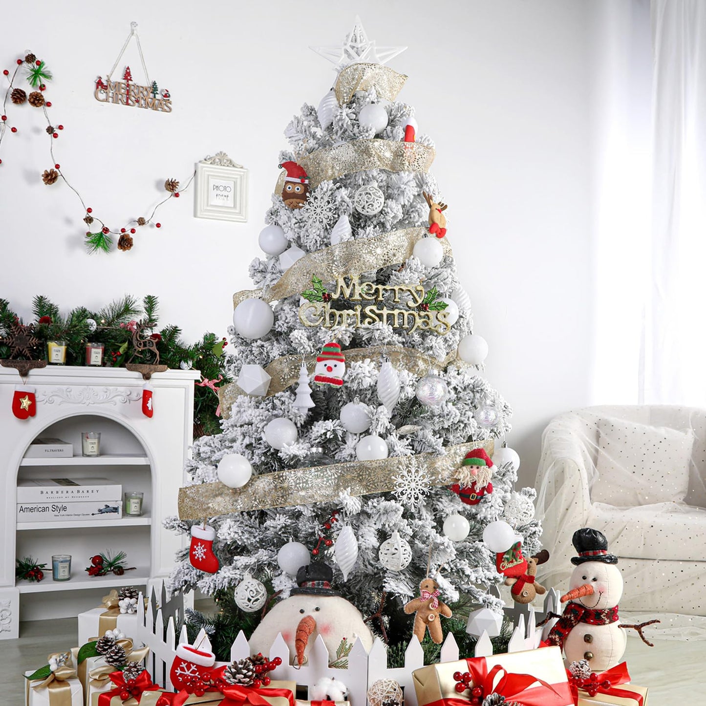 SHareconn 100pcs Christmas Tree Decorations Ornaments Set, Shatterproof Plastic Baubles Decorative Balls for Xmas Tree Decor Holiday Wedding Party, White