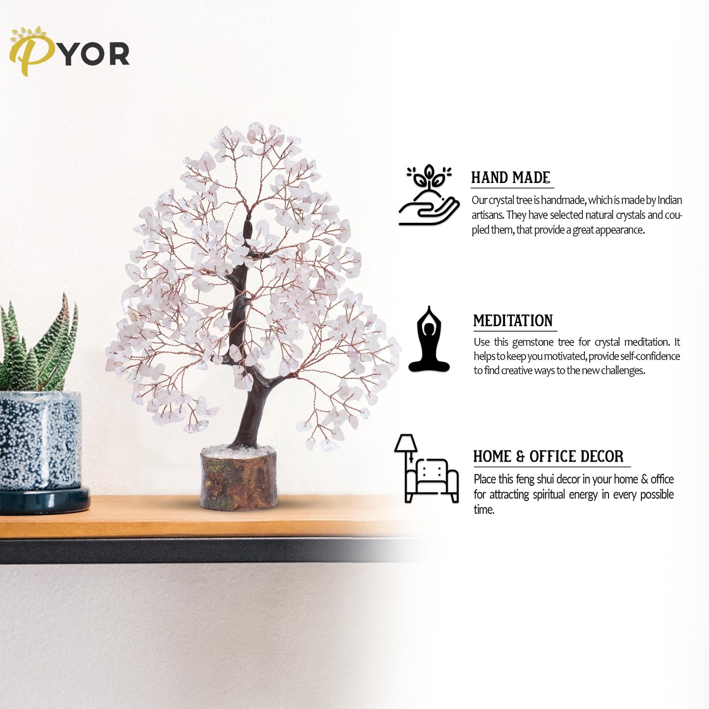PYOR Rose Quartz, Gemstone Tree, Crystal Tree, Reiki Decor, Crystal Gifts for Women, Rose Quartz Crystals, Feng Shui, Gem Stones, Pink Room Decor, Pink Money Bonsai
