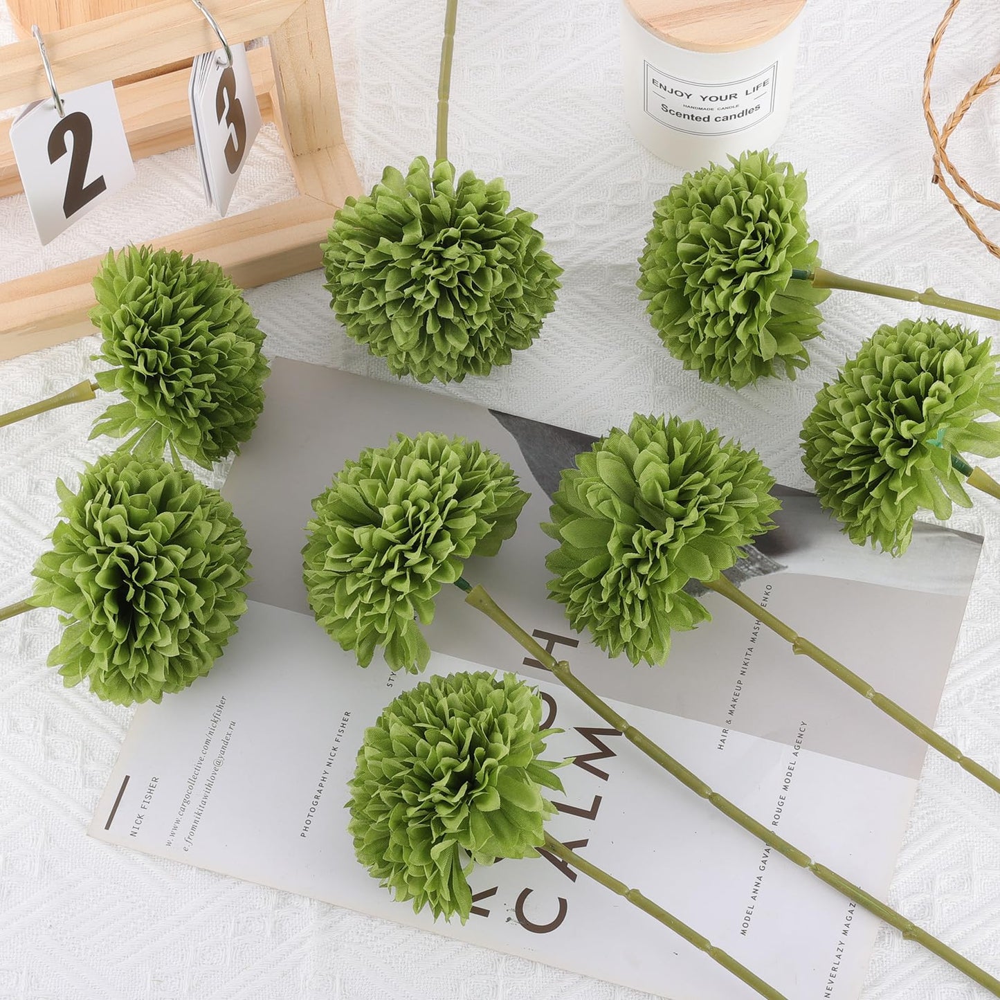 Rowfad 12 Pcs Artificial Chrysanthemums Flowers Green Flowers Silk Fake Mums Flowers for St Patricks Day Outdoor Wedding Table Centerpiece Home Decor (12, Green)