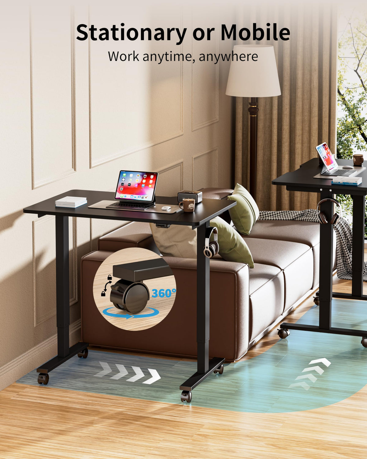 BIZUM 39.4" Small Electric Standing Desk Height Adjustable, Whole Piece Stand Up Computer Desk Work Study Writing Gaming Desks for Home Office Black
