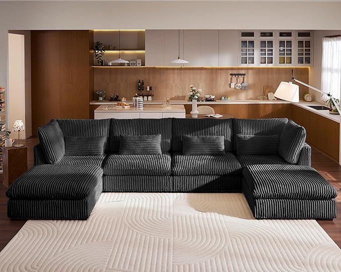 154" Oversized Corduroy Couch Modular Sectional Sofa, Washable Cloud Couch
