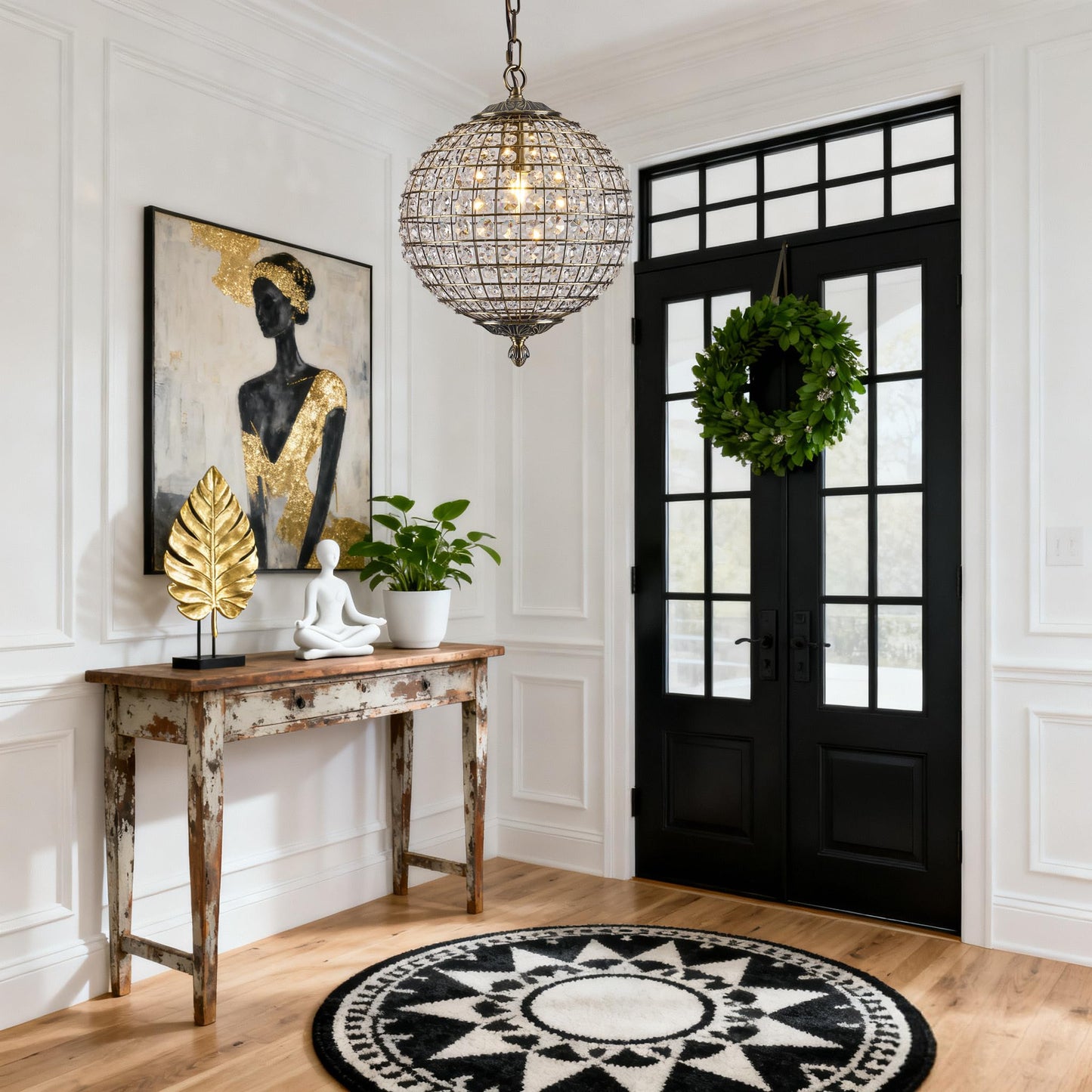 Macarena Gold Vintage Crystal Globe Chandelier 12" Round Antique Bronze Retro Pendant Hanging Light Fixture for Dining Room Kitchen Island Bedroom Hallway Entryway Foyer Bathroom Closet