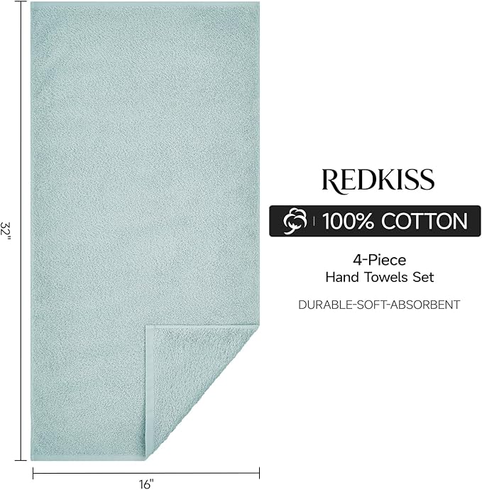 REDKISS 4Pack Luxury Hand Towels, 16x32 Inch 450 GSM 100% Turkish Cotton