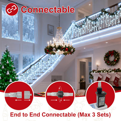 AGELCK White Icicle Lights Outdoor, 58.8FT 624 LEDs 96 Drops 8 Modes, Remote Control, Timer & Memory, Dimmable, Connectable, Waterproof Twinkly Christmas String Lights for Outside Indoor Xmas Wedding