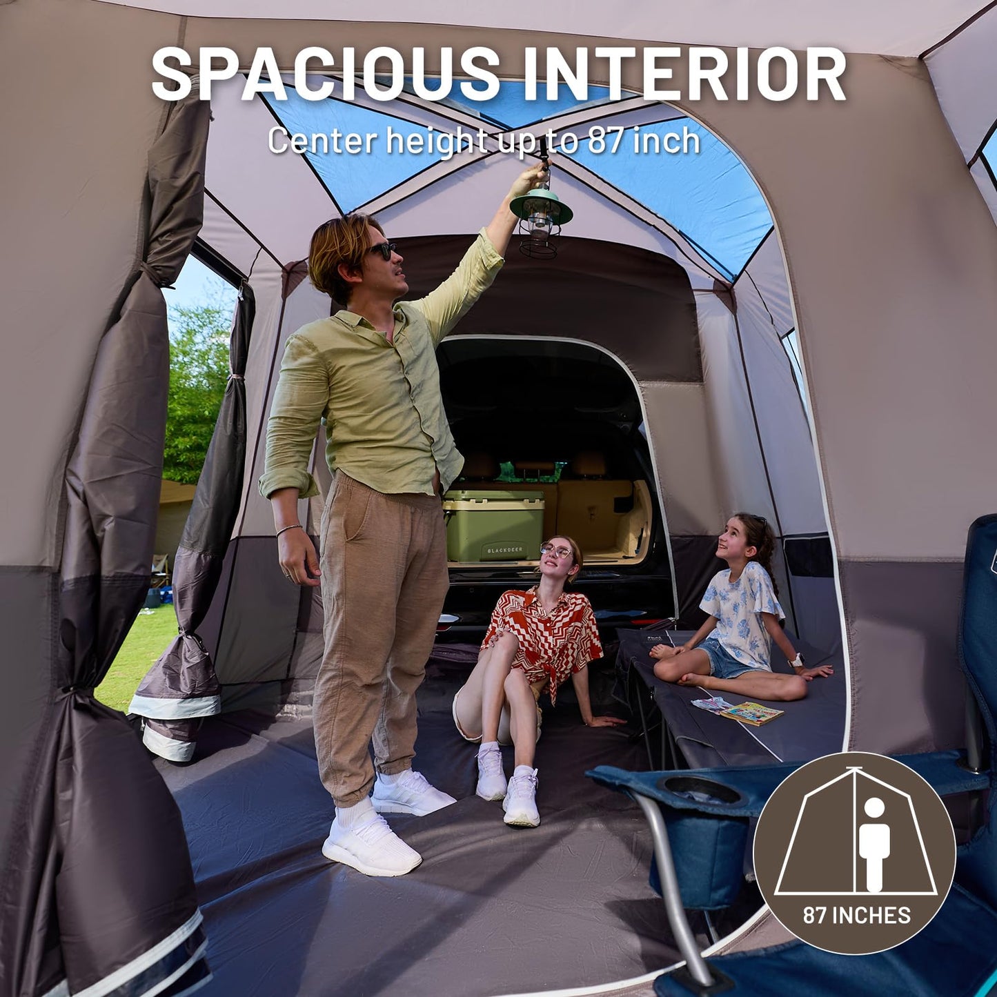 TIMBER RIDGE 5-9 Person SUV Tent with Screen Porch and Awning for Family Camping, Weather Resistant and Portable Van or Car Tent, Includes Rainfly and Storage Bag, 13' W X 10' L X 7.1' H, Tan