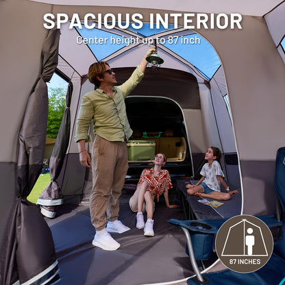 TIMBER RIDGE 5-9 Person SUV Tent with Screen Porch and Awning for Family Camping, Weather Resistant and Portable Van or Car Tent, Includes Rainfly and Storage Bag, 13' W X 10' L X 7.1' H, Tan