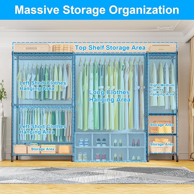 Ulif E10 Clothes Rack（With Stretchable Hanger Rod）Freestanding Clothing Racks