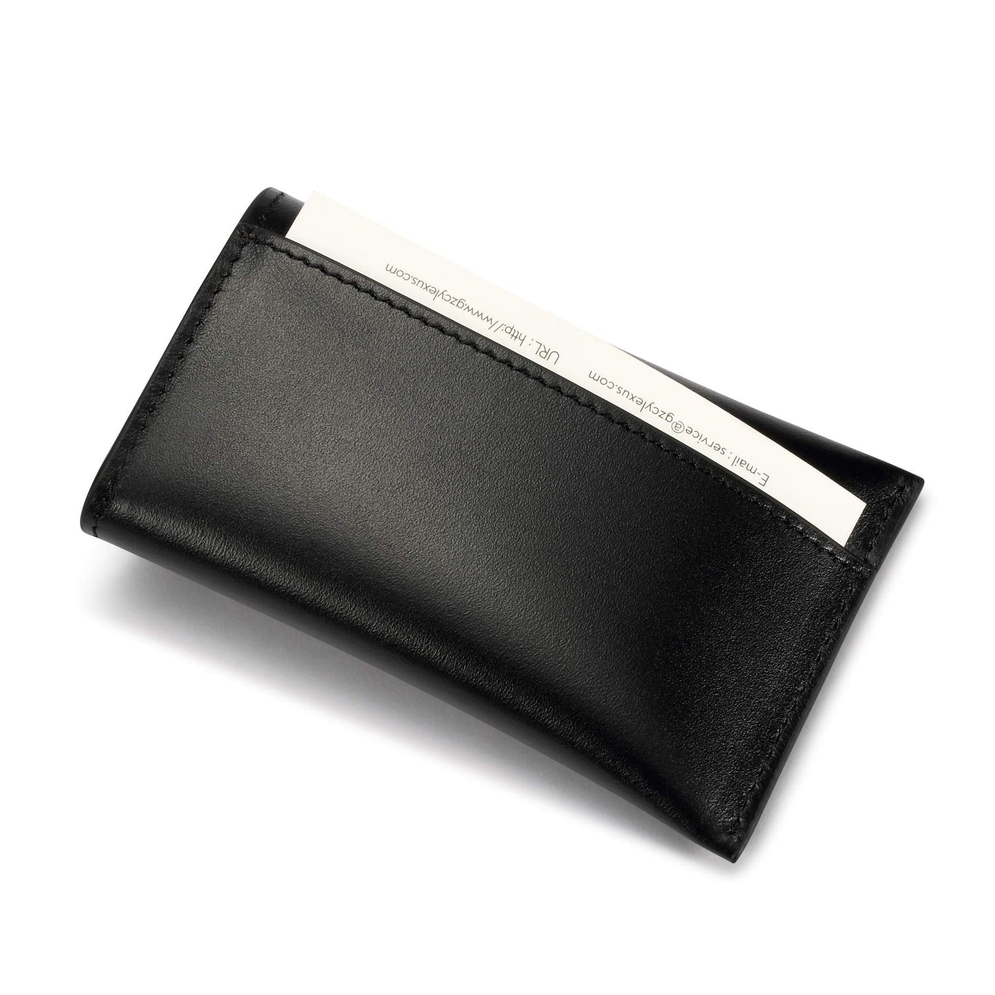 HISCOW Business Card Holder with Flap for Dispensing Cards - Italian Calfskin (Black)
