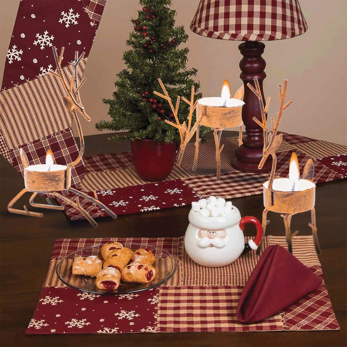 Funpeny Reindeer Tea Light Candle Holders, 6 Pack Iron Christmas Decoration for Party Dining Table Centerpeice Decorative