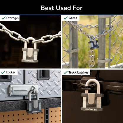 BRINKS - 50mm Commercial Laminated Steel Keyed Padlock - Solid Steel Body with Boron Steel Shackle, Chrome