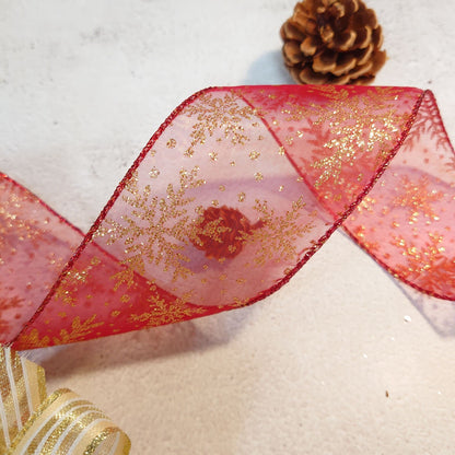 CT CRAFT LLC Organza with Red Glitter Snowflakes Wired Ribbon 2.5 inch x 50 Yards for Christmas Home Decor Tree Topper Bow Gift Wrapping DIY Crafts Wreath Garland Wedding