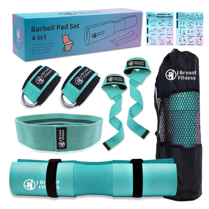 J Bryant Barbell Pad Set with 2 Ankle Straps for Cable Machines Hip Resistance Band Weight Lifting Straps Thick Cushion Hip-Thrusts Pad with Carry Bag for Squats Bench Press Workout