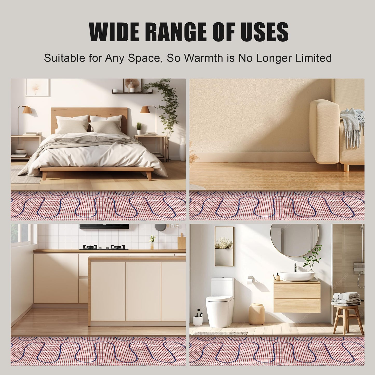 BLARALA Electric Radiant Floor Heating System, 40 Sq.ft Electric Heated Floor Mats for Bathroom, Includes Programmable Thermostat, Heat Mat, Installation Monitor, and Temperature Sensors