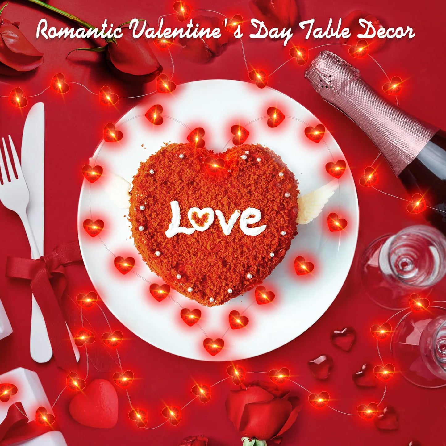 Aogist 2-Pack 50LED Valentine's Day Fairy Lights -16ft Super Bright 3D Red Heart String Light Battery Operated Mather's Day Gift Decor for Indoor/Outdoor Party Home Yard Tree Decor