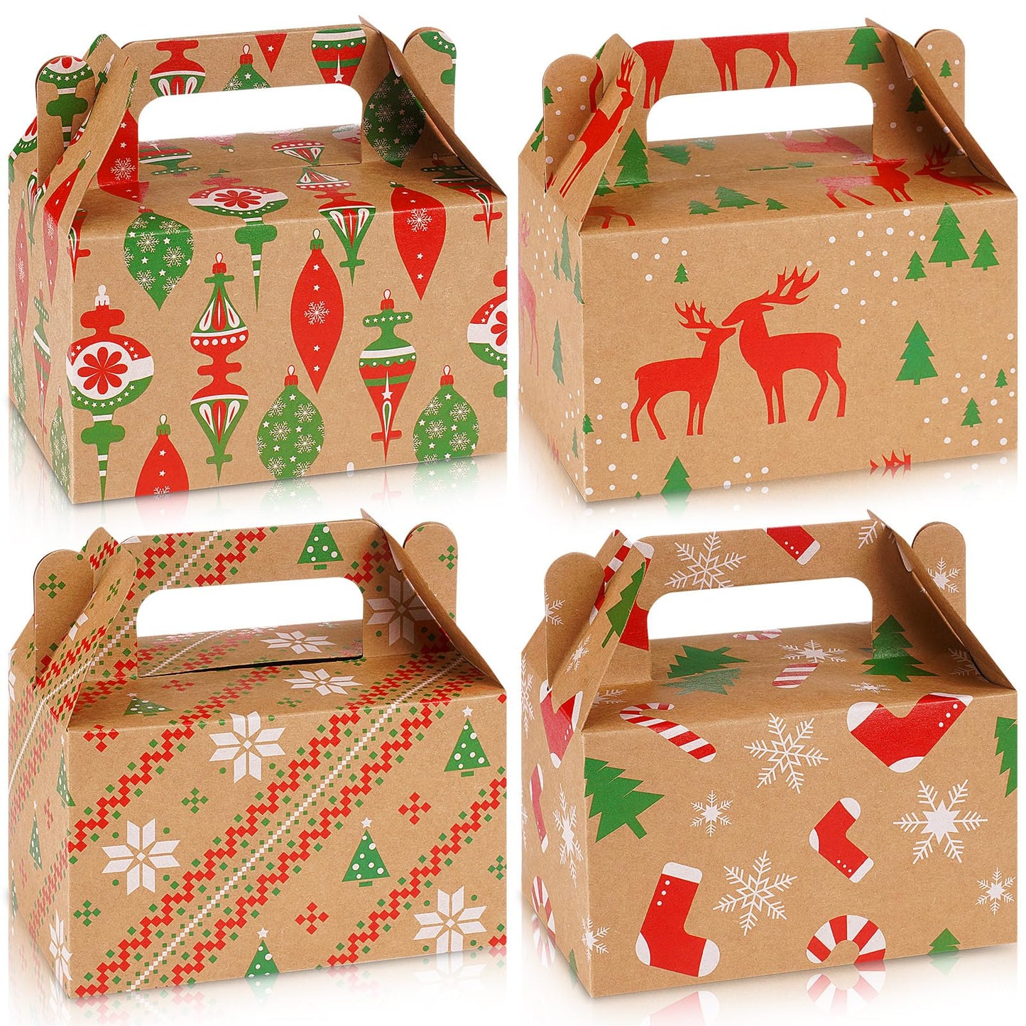 Fuyoooo 36 Pcs Christmas Gift Treat Boxes Xmas Kraft Boxes Holiday Cookies Goodie Candy Box with Handles Red Green Paper Container for Xmas Birthday Party Supplies