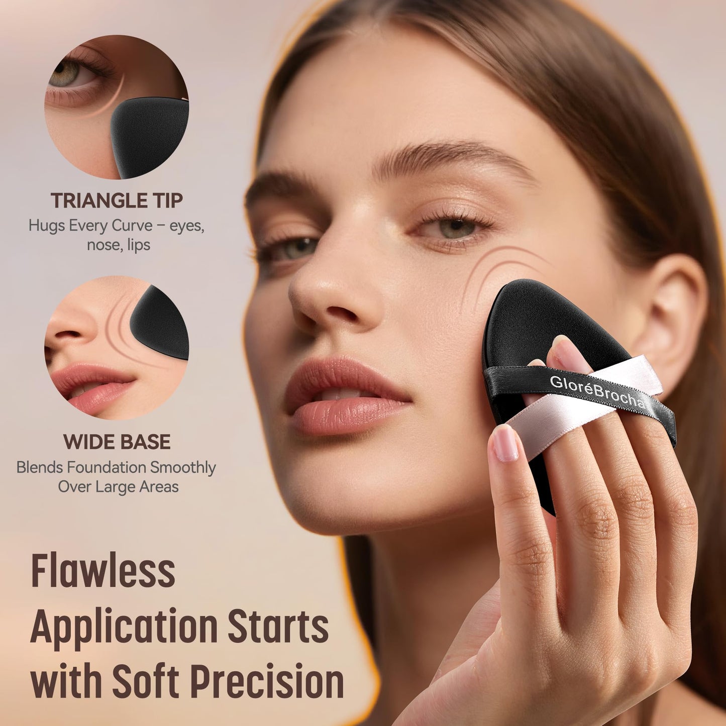Makeup Sponge Set, GloréBrochas 4PCS Micro Porous Foundation Sponge, Latex-Free PU Makeup Puff, Low Absorption 3.2 Inch Soft Dual-Sided Foundation Puff, Individually Wrapped