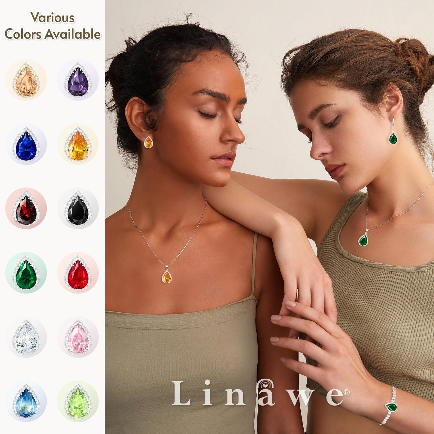 Linawe Pink Earrings Studs for Women, Silver Imitation Diamond Morganite Teardrop Cartilage Stud Earrings Set, Wedding Bridal Iridescent Rhinestone Crystal Sparkly Bridesmaid Jewelry