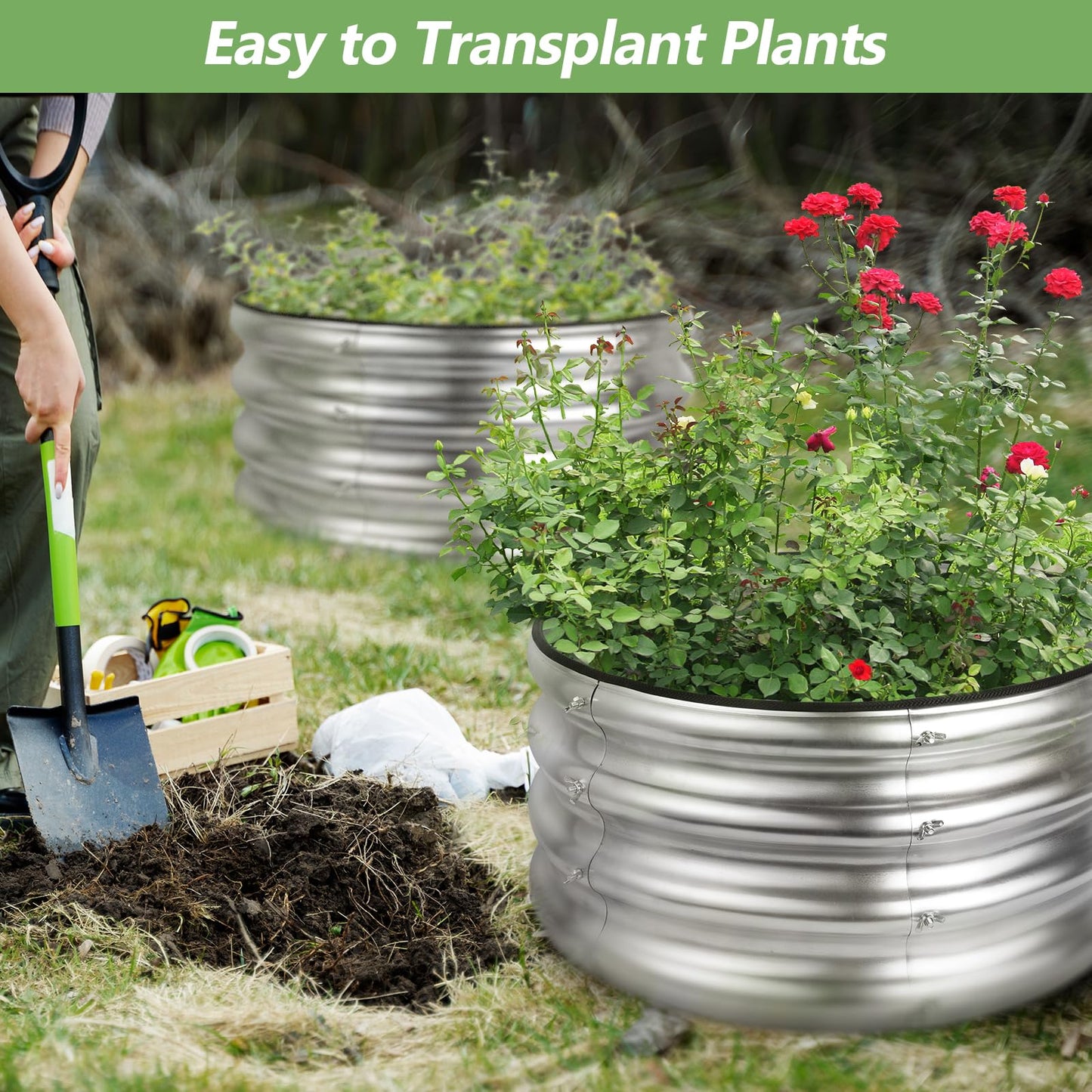 Liyarya 2 Pack 2x2x1ft Round Galvanized Raised Garden Bed Kits, Raised Garden Beds Metal Planter Outdoor Easy Assembly Garden Bed for Planting Vegetables, Fruits & Flowers, Sliver
